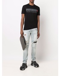 schwarzes bedrucktes T-Shirt mit einem Rundhalsausschnitt von DSQUARED2