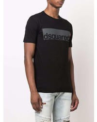 schwarzes bedrucktes T-Shirt mit einem Rundhalsausschnitt von DSQUARED2