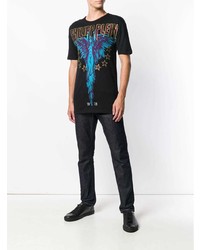 schwarzes bedrucktes T-Shirt mit einem Rundhalsausschnitt von Philipp Plein