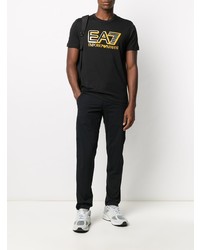 schwarzes bedrucktes T-Shirt mit einem Rundhalsausschnitt von Ea7 Emporio Armani