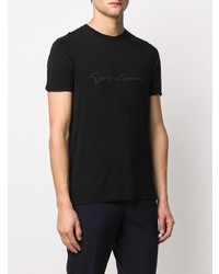 schwarzes bedrucktes T-Shirt mit einem Rundhalsausschnitt von Giorgio Armani