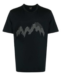 schwarzes bedrucktes T-Shirt mit einem Rundhalsausschnitt von Brioni