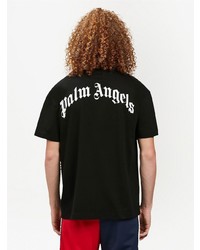 schwarzes bedrucktes T-Shirt mit einem Rundhalsausschnitt von Palm Angels