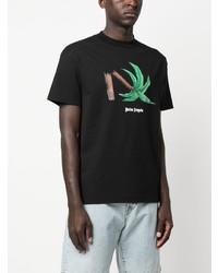 schwarzes bedrucktes T-Shirt mit einem Rundhalsausschnitt von Palm Angels