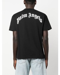 schwarzes bedrucktes T-Shirt mit einem Rundhalsausschnitt von Palm Angels