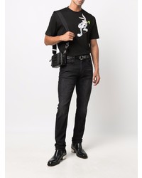 schwarzes bedrucktes T-Shirt mit einem Rundhalsausschnitt von Philipp Plein