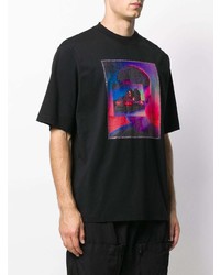 schwarzes bedrucktes T-Shirt mit einem Rundhalsausschnitt von Marcelo Burlon County of Milan