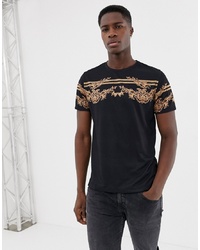 schwarzes bedrucktes T-Shirt mit einem Rundhalsausschnitt von Burton Menswear