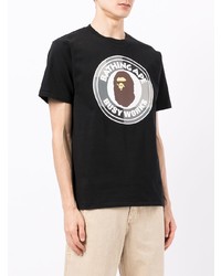 schwarzes bedrucktes T-Shirt mit einem Rundhalsausschnitt von A Bathing Ape