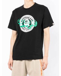 schwarzes bedrucktes T-Shirt mit einem Rundhalsausschnitt von A Bathing Ape