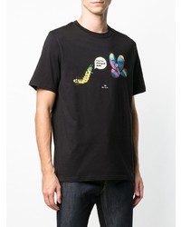 schwarzes bedrucktes T-Shirt mit einem Rundhalsausschnitt von Ps By Paul Smith