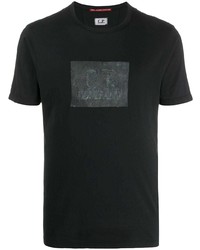 schwarzes bedrucktes T-Shirt mit einem Rundhalsausschnitt von C.P. Company