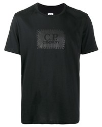 schwarzes bedrucktes T-Shirt mit einem Rundhalsausschnitt von C.P. Company