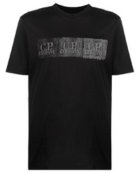 schwarzes bedrucktes T-Shirt mit einem Rundhalsausschnitt von C.P. Company