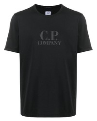 schwarzes bedrucktes T-Shirt mit einem Rundhalsausschnitt von C.P. Company