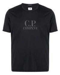 schwarzes bedrucktes T-Shirt mit einem Rundhalsausschnitt von C.P. Company