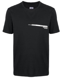 schwarzes bedrucktes T-Shirt mit einem Rundhalsausschnitt von C.P. Company