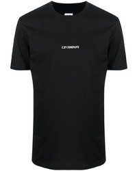 schwarzes bedrucktes T-Shirt mit einem Rundhalsausschnitt von C.P. Company