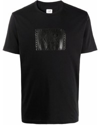 schwarzes bedrucktes T-Shirt mit einem Rundhalsausschnitt von C.P. Company