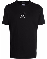 schwarzes bedrucktes T-Shirt mit einem Rundhalsausschnitt von C.P. Company