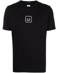 schwarzes bedrucktes T-Shirt mit einem Rundhalsausschnitt von C.P. Company