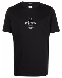 schwarzes bedrucktes T-Shirt mit einem Rundhalsausschnitt von C.P. Company