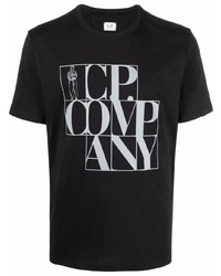 schwarzes bedrucktes T-Shirt mit einem Rundhalsausschnitt von C.P. Company