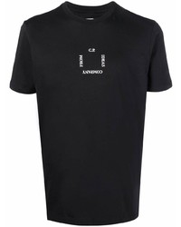 schwarzes bedrucktes T-Shirt mit einem Rundhalsausschnitt von C.P. Company