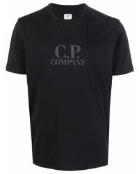 schwarzes bedrucktes T-Shirt mit einem Rundhalsausschnitt von C.P. Company