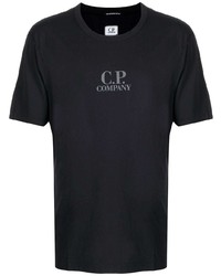 schwarzes bedrucktes T-Shirt mit einem Rundhalsausschnitt von C.P. Company