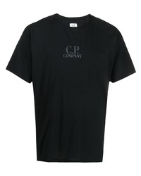 schwarzes bedrucktes T-Shirt mit einem Rundhalsausschnitt von C.P. Company