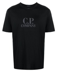 schwarzes bedrucktes T-Shirt mit einem Rundhalsausschnitt von C.P. Company