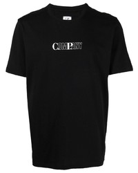 schwarzes bedrucktes T-Shirt mit einem Rundhalsausschnitt von C.P. Company