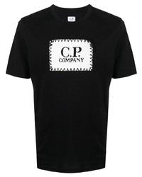 schwarzes bedrucktes T-Shirt mit einem Rundhalsausschnitt von C.P. Company