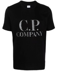 schwarzes bedrucktes T-Shirt mit einem Rundhalsausschnitt von C.P. Company