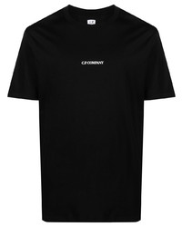 schwarzes bedrucktes T-Shirt mit einem Rundhalsausschnitt von C.P. Company