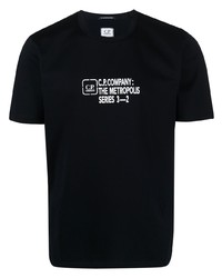 schwarzes bedrucktes T-Shirt mit einem Rundhalsausschnitt von C.P. Company