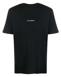 schwarzes bedrucktes T-Shirt mit einem Rundhalsausschnitt von C.P. Company