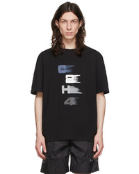 schwarzes bedrucktes T-Shirt mit einem Rundhalsausschnitt von C2h4