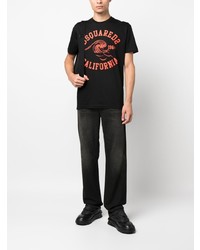 schwarzes bedrucktes T-Shirt mit einem Rundhalsausschnitt von DSQUARED2