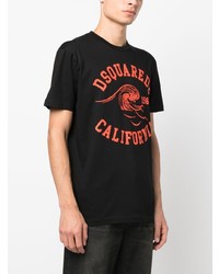 schwarzes bedrucktes T-Shirt mit einem Rundhalsausschnitt von DSQUARED2