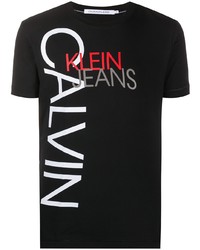 schwarzes bedrucktes T-Shirt mit einem Rundhalsausschnitt von Calvin Klein Jeans