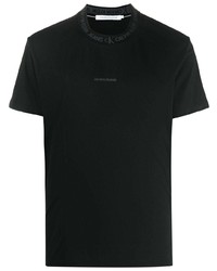 schwarzes bedrucktes T-Shirt mit einem Rundhalsausschnitt von Calvin Klein Jeans