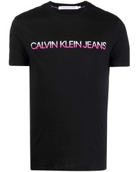 schwarzes bedrucktes T-Shirt mit einem Rundhalsausschnitt von Calvin Klein Jeans