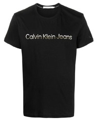 schwarzes bedrucktes T-Shirt mit einem Rundhalsausschnitt von Calvin Klein Jeans