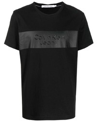 schwarzes bedrucktes T-Shirt mit einem Rundhalsausschnitt von Calvin Klein Jeans