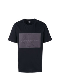 schwarzes bedrucktes T-Shirt mit einem Rundhalsausschnitt von Calvin Klein Jeans