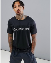 schwarzes bedrucktes T-Shirt mit einem Rundhalsausschnitt von Calvin Klein Performance