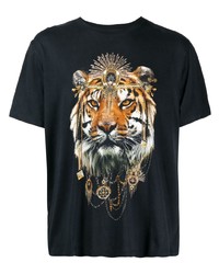 schwarzes bedrucktes T-Shirt mit einem Rundhalsausschnitt von Camilla