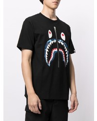 schwarzes bedrucktes T-Shirt mit einem Rundhalsausschnitt von A Bathing Ape